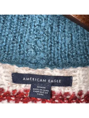 American Eagle Fair Isle Yoke Sweater - Teal Blue - Size M - Cotton Blend thumbnail 4