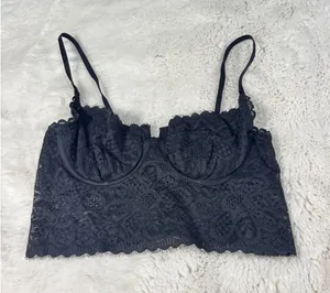 Aerie Black Lace Balconette Bra 34C Underwire Floral Scalloped Trim thumbnail 1