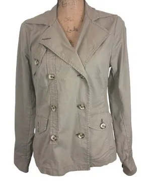 Cabi 904 Womens Khaki Tan Ripstop Military Safari Jacket Double Breasted Small thumbnail 1