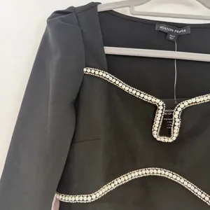 Boston Proper Pearl Rhinestone Sweetheart Notch Top Black S NWT thumbnail 2