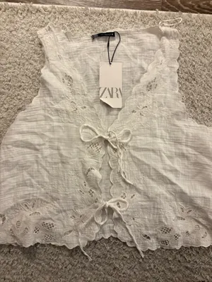 NWT Zara white sleeveless tie-front lace top. Size XL thumbnail 3