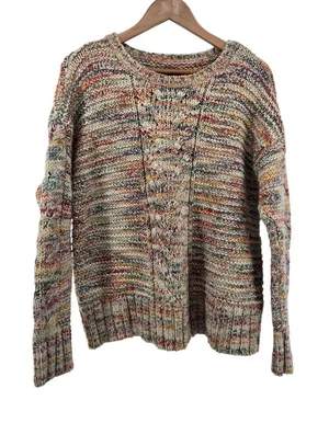 American Eagle Sweater Women Large Multi Color Cable Knit Marled Chunky Wool Mix thumbnail 1