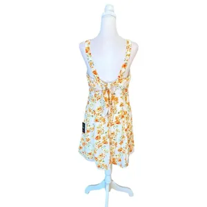 Lulus Day Date Tie Back White Orange Floral Mini Dress Womens Size Large New thumbnail 5