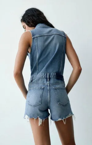 Zara Denim Romper thumbnail 2