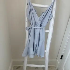 Rumor Light Blue Belted Flared Ruffle Bottom Mini Dress SZ Small thumbnail 13