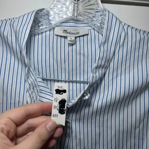 NWT Madewell Puff-Sleeve Button-Up Shirt blue white striped women's s nautical thumbnail 5