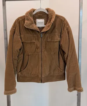 American Eagle Men’s Brown Lined Zip Cotton Bomber Jacket Short Spread XS thumbnail 1