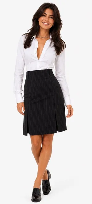 Vintage ‘90s Max Studio Black Pinstripe Pleated Knee Length Skirt w/ Belt Loops thumbnail 1