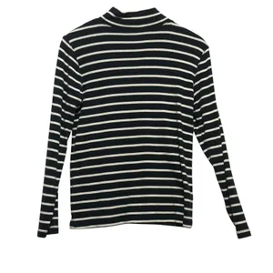 LL Bean Women Top M Navy‎ White Striped Mock Neck Cotton Shirt Preppy Coastal thumbnail 2
