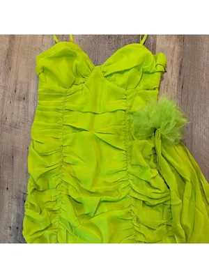 NWT FOR LOVE & LEMONS Lorlai Mini Dress in Lime Green Ruched Dress Medium thumbnail 4