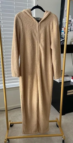 Gently worn teddy bear hoodie pajama onesie Tan Size XL thumbnail 1