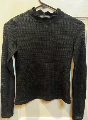 Zara Cut Work Top With Ruffled Neck Black Size M thumbnail 1