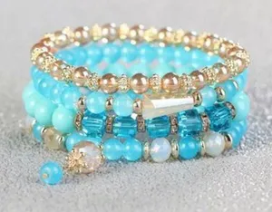 Turquoise Bohemian Multilayer Beaded Stackable Bracelet Set. Blue thumbnail 1