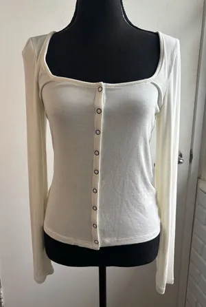 Maeve by Anthropologie Ribbed Square Neck Shirt small‎ boho layered classic thumbnail 1