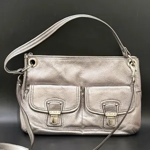 COACH 18996 Poppy Metallic Silver Leather Hippie Shoulder Crossbody Bag thumbnail 1