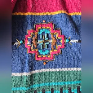 Carole Little Vintage Southwestern Style Patterned‎ Knit Cardigan Sweater Size S thumbnail 13