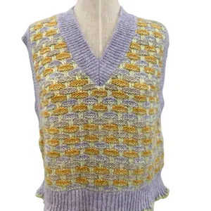 Mango Knit Sweater Vest Scallop Hem Pastel‎ Purple Yellow Size Small thumbnail 5