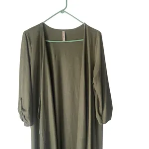 Gilli Size Large Green Faux Suede Open Front Duster Long‎ Cardigan Top thumbnail 2