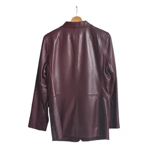 Lord & Taylor Womens Burgundy Wine Genuine Leather Blazer Jacket 10 Y2K Mob Wife thumbnail 4