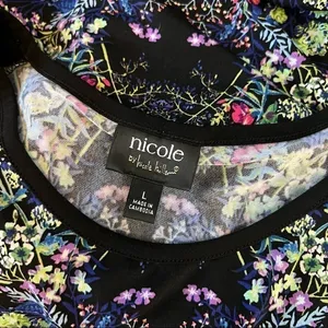 Nicole by Nicole Miller Shift Dress Black Floral Mirror Print Sleeveless Size L thumbnail 4