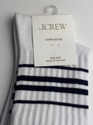 J.Crew White Preppy Style Crew Socks with Stripes thumbnail 3