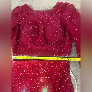 SHERRI HILL Two Piece Long Sleeve Dress with Side Slit in Ruby thumbnail 9