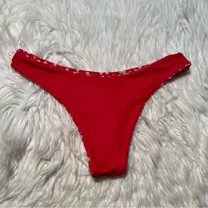 Women's Reversible Bikini Bottom Red White Ditsy Floral High Cut High Waist‎ thumbnail 9
