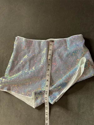 Iridescent Silver Sequin Women’s High-Waist Party Festival Shorts SMALL NWOT thumbnail 9