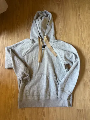 New Balance Women's Light Gray Pullover Hoodie with Tan Drawcords thumbnail 1