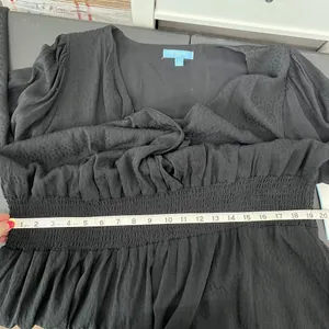 Draper James RSVP Plus 1X Smocked Waist Dress Surplice V-Neck Black‎ Long Sleeve thumbnail 14