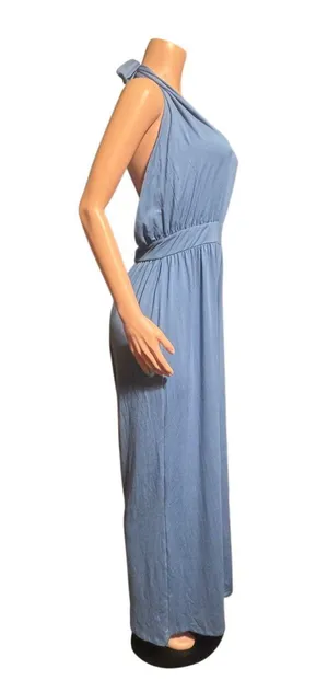 Shein blue plunge halter neck wide leg jumpsuit XL thumbnail 3