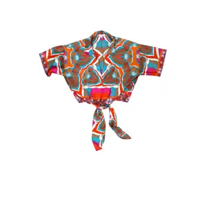 Peach Womens XL Multicolor Geometric Medallion Print Front Tie Crop‎ Top thumbnail 3