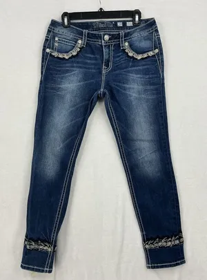 Miss Me Dark Blue Skinny Jeans with Embellished Pockets 679 thumbnail 1