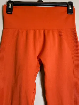 Set Active Sculptflex Seamless Leggings Women's Medium Orange Ribbed Workout Gym thumbnail 4