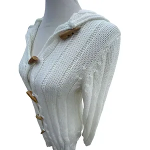 Fancy Design White Knit Hooded Sweater Jacket Toggle Buttons Size S/M NWOT thumbnail 7