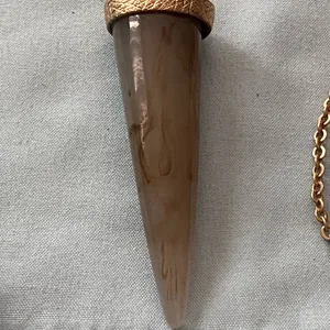 32” Necklace Stone Beads Beaded With Antler Tip Shape Pendant 2.5” H Cream Brown thumbnail 3