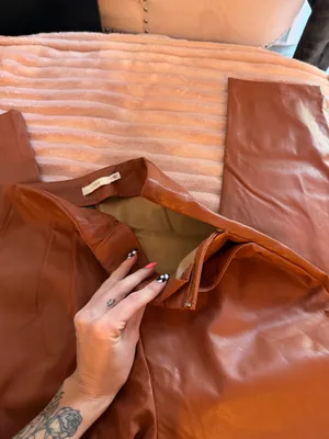 Lush Clothing Faux Leather Caramel Brown High-Rise Pants thumbnail 6