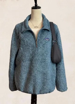 Patagonia Teal Blue Fuzzy Fleece Quarter Zip Pullover Size Large thumbnail 1