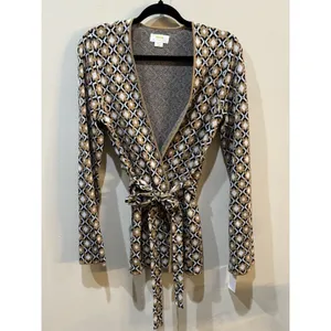 Mauve Anthropologie‎ Wrap Belted Longline Sweater Topper Size Small Diamond thumbnail 2