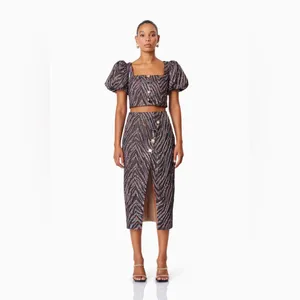 Elliatt Mikayla Crop Top and Maxi Skirt Two Piece Set In Purple Multi Small NWT thumbnail 3