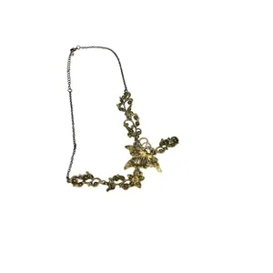 Brass-Tone Multi Color Rhinestone Butterfly Flower Charm Necklace thumbnail 3
