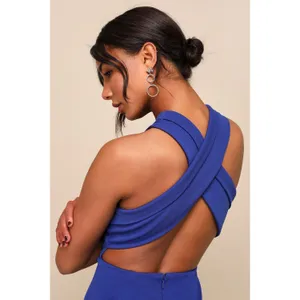 Lulus Head to Cocktail Hour Royal Blue Halter Neck Maxi Dress Formal Medium NWT thumbnail 4