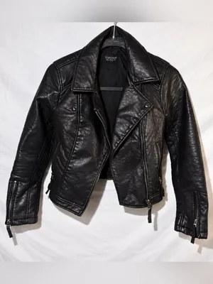 Topshop Black Faux Leather Moto Biker Jacket Y2K Indie Sleaze US 4 thumbnail 2
