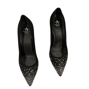 Aquatalia Black Embellished Rhinestone Pointed Toe Pumps Wedding Guest Shoes thumbnail 2