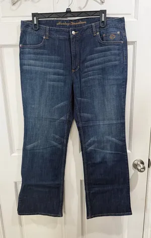 NWT Harley-Davidson Women's Dark Indigo Boot Cut Jeans Size 18 thumbnail 1