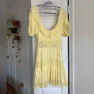 Free People Cruel Intentions Mini Dress Yellow Modal Crochet Puff Sleeve Size 4 thumbnail 6