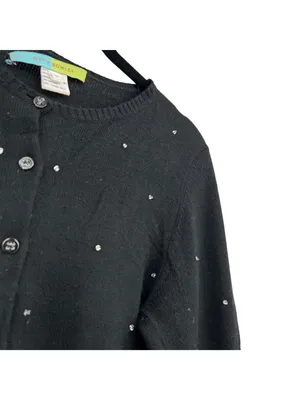 Beth Bowley Preppy Glam Rhinestone Black Silk Cashmere Cardigan Size Medium thumbnail 12