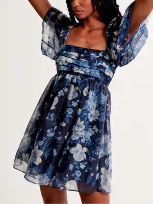 Abercrombie & Fitch Emerson Mini Dress Medium Blue Floral Organza Angel Sleeve thumbnail 4