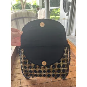 Vintage Beaded Evening Clutch Bag Black Gold Geometric Crossbody Formal PurseGUC thumbnail 2
