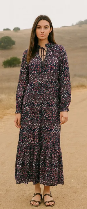 Y.A.S Yasmalone Oversized Floral Long Sleeve Maxi Dress‎ Boho 7/8 Sz Small thumbnail 1